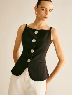 Sale Button Split Cami Vest Outerwear|Vests