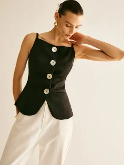 Sale Button Split Cami Vest Outerwear|Vests