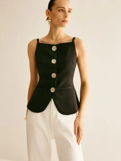 Sale Button Split Cami Vest Outerwear|Vests