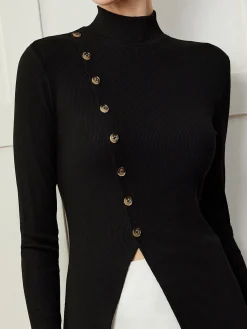 Hot Button Split Skinny Blouse Blouses & Shirts|Tops