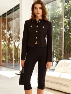 Clearance Button Split Slim Jersey Blazer Outerwear|Blazers