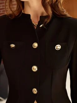 Clearance Button Split Slim Jersey Blazer Outerwear|Blazers