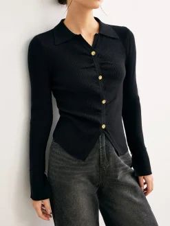Discount Button Split Slim Polo Sweater Sweater Tops|Sweaters & Cardigans