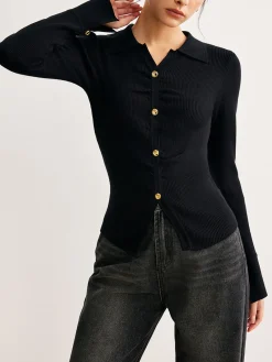 Discount Button Split Slim Polo Sweater Sweater Tops|Sweaters & Cardigans