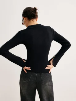 Discount Button Split Slim Polo Sweater Sweater Tops|Sweaters & Cardigans