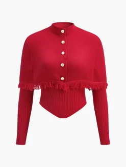 Outlet Button Tassel Sweater Co-ords Sweater Tops|Sweaters & Cardigans