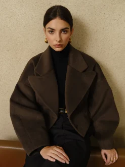 Discount Button Tweed Lapel Short Coat Outerwear|Coats