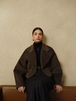 Discount Button Tweed Lapel Short Coat Outerwear|Coats