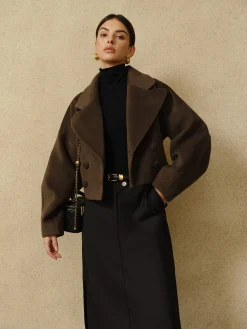 Discount Button Tweed Lapel Short Coat Outerwear|Coats