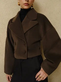 Discount Button Tweed Lapel Short Coat Outerwear|Coats