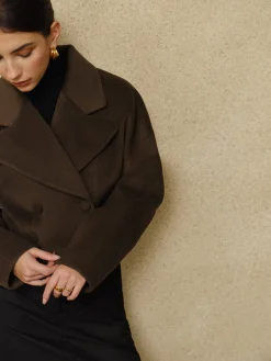 Discount Button Tweed Lapel Short Coat Outerwear|Coats
