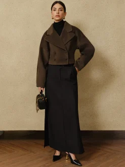 Discount Button Tweed Lapel Short Coat Outerwear|Coats