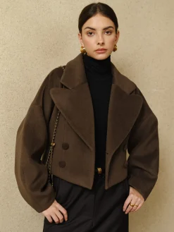 Discount Button Tweed Lapel Short Coat Outerwear|Coats