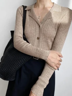 Hot Button Up Collared Knit Top Sweater Tops|Sweaters & Cardigans