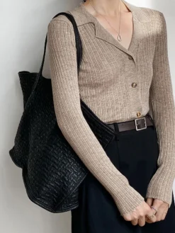 Hot Button Up Collared Knit Top Sweater Tops|Sweaters & Cardigans