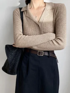 Hot Button Up Collared Knit Top Sweater Tops|Sweaters & Cardigans