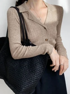 Hot Button Up Collared Knit Top Sweater Tops|Sweaters & Cardigans