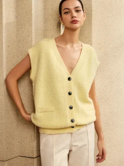Online Button V-Neck Sweater Vest Sweater Vests|Sweaters & Cardigans