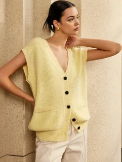 Online Button V-Neck Sweater Vest Sweater Vests|Sweaters & Cardigans