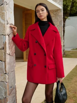 Outlet Button Warm Lapel Coat Outerwear|Tops