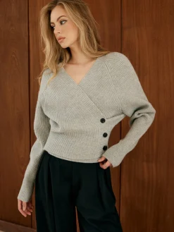 Discount Button Wrap Slim Sweater Sweater Tops|Sweaters & Cardigans