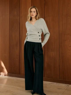 Discount Button Wrap Slim Sweater Sweater Tops|Sweaters & Cardigans