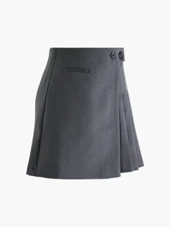 Outlet Button Zipper Pleated Suit Skirt Skirts|Bottoms