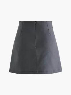 Outlet Button Zipper Pleated Suit Skirt Skirts|Bottoms