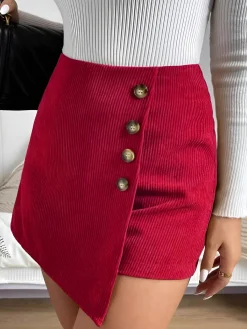 Outlet Button-Decor Corduroy Zipper Skirt Skirts|Bottoms