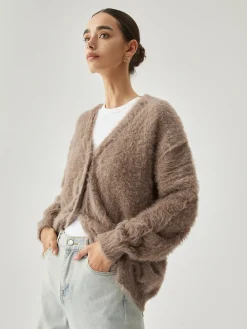 Online Button-down Fuzzy Cardigan Cardigans|Sweaters & Cardigans