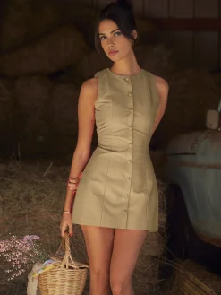 New Button-Front Sleeveless Short Dress Casual Dresses|Work Dresses