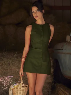 New Button-Front Sleeveless Short Dress Casual Dresses|Work Dresses