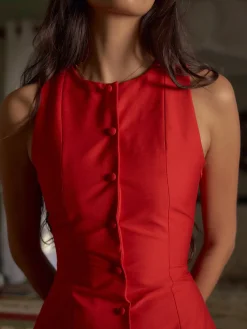 New Button-Front Sleeveless Short Dress Casual Dresses|Work Dresses