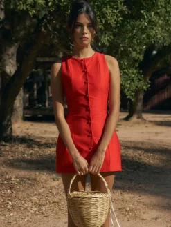 New Button-Front Sleeveless Short Dress Casual Dresses|Work Dresses
