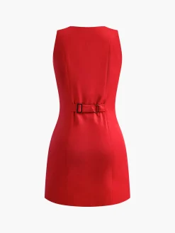 New Button-Front Sleeveless Short Dress Casual Dresses|Work Dresses