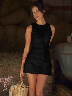 New Button-Front Sleeveless Short Dress Casual Dresses|Work Dresses