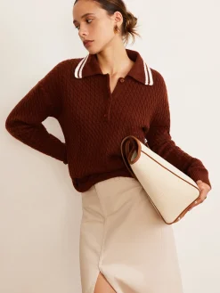 Online Cable Knit Button Polo Sweater Sweater Tops|Sweaters & Cardigans