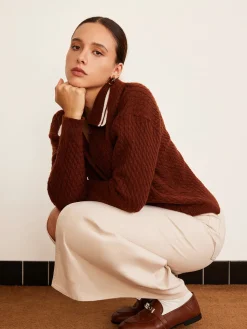 Online Cable Knit Button Polo Sweater Sweater Tops|Sweaters & Cardigans