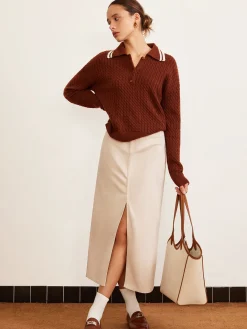 Online Cable Knit Button Polo Sweater Sweater Tops|Sweaters & Cardigans
