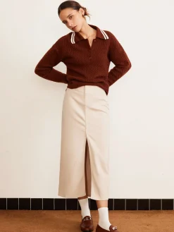 Online Cable Knit Button Polo Sweater Sweater Tops|Sweaters & Cardigans