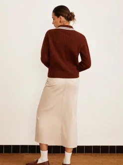 Online Cable Knit Button Polo Sweater Sweater Tops|Sweaters & Cardigans
