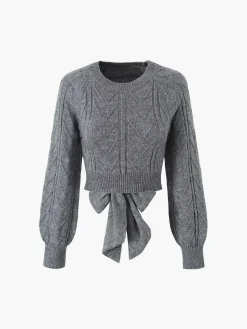 Cable Knit Tie Back Crop Sweater Sweater Tops|Sweaters & Cardigans