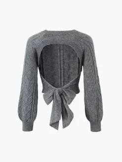 Cable Knit Tie Back Crop Sweater Sweater Tops|Sweaters & Cardigans