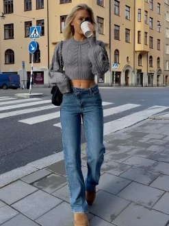 Cable Knit Tie Back Crop Sweater Sweater Tops|Sweaters & Cardigans