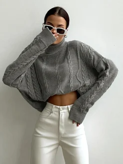 Hot Cable Knit Turtleneck Oversized Sweater Sweater Tops|Sweaters & Cardigans