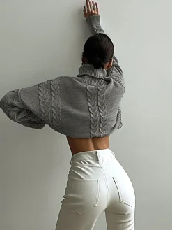 Hot Cable Knit Turtleneck Oversized Sweater Sweater Tops|Sweaters & Cardigans