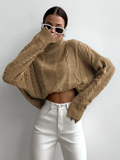 Hot Cable Knit Turtleneck Oversized Sweater Sweater Tops|Sweaters & Cardigans