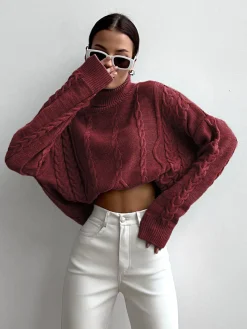Hot Cable Knit Turtleneck Oversized Sweater Sweater Tops|Sweaters & Cardigans