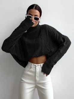 Hot Cable Knit Turtleneck Oversized Sweater Sweater Tops|Sweaters & Cardigans