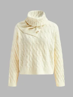 Best Cable Sweater With Button Scarf Sweater Tops|Sweaters & Cardigans